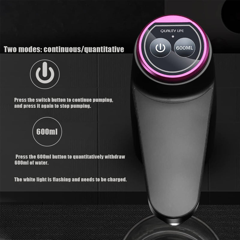 GOLDEN DEER Water Dispenser for 5 Gallon Bottle, Portable 5 Gallon Water Dispenser,Universal Water Dispenser for 2.5、3 and 5 Gallon Bottles USB Charging Water Bottle Pump Dark Gray