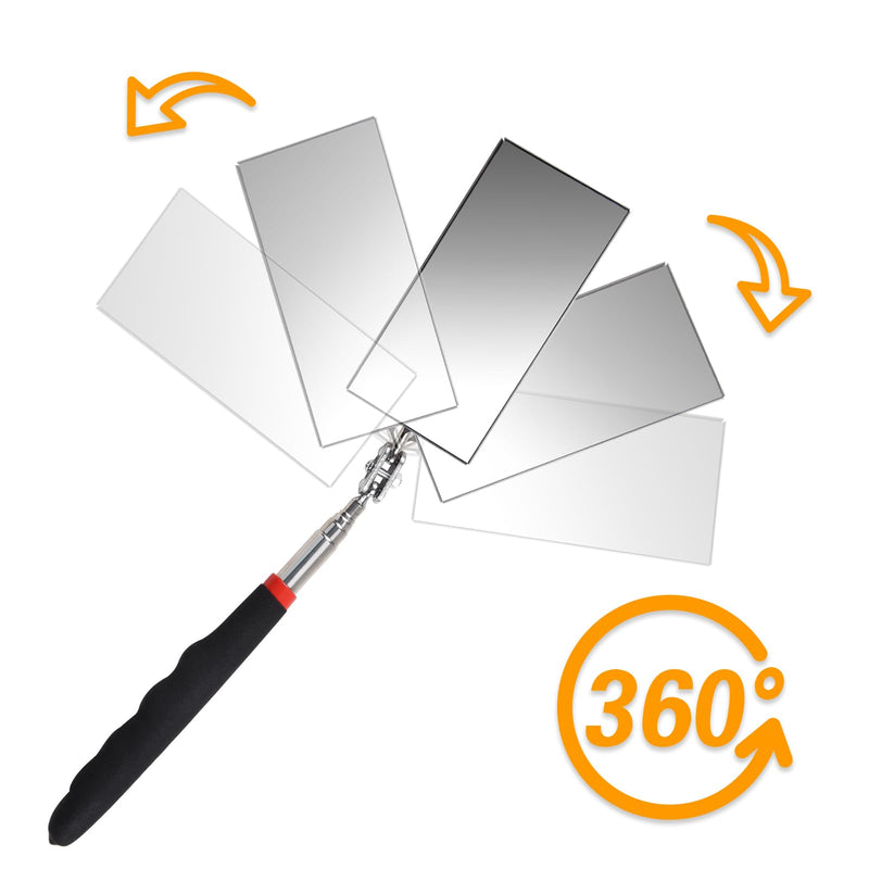 Telescoping Inspection Mirror 12-30 Inch Extendable Flexible Mirror Rectangle Extension Adjustable Retractable Mirror Mechanic Mirror Inspection Tool with Long Handle for Extra Viewing