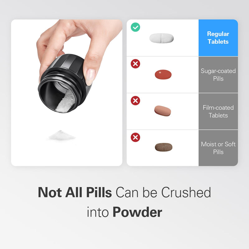 DEPAD 3-in-1 Pill Crusher and Pill Cutter, Pills Crusher Fine Powder with Stainless Steel Grinding Head, Pil Grinder with Storage for Tablets, Cutter Splitter for Small and Tiny Pills Black