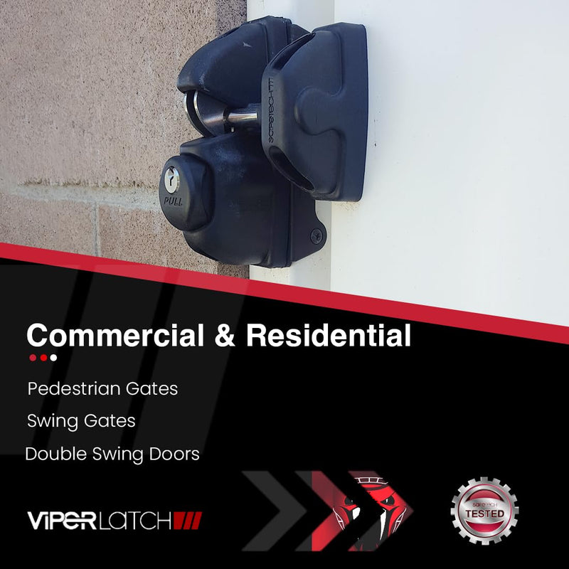 Safetech Hardware ViperX1 Gravity Gate Latch | One-Side Entry Keyed Lock | 2 Independent Latching Hooks Key Lockable One Side | Privacy Gate Gravity Latch | Vinyl, Wood, & Aluminum Gates - Black 1 Side Key