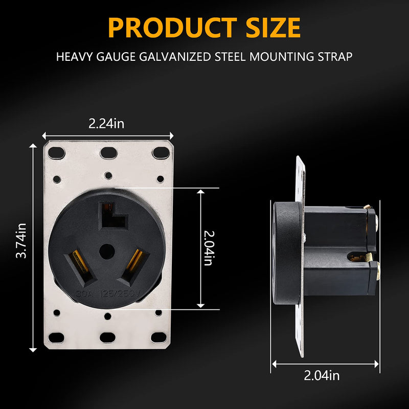 STARELO Flush Mounting Receptacle 10-30R, 30A 125/250V 3 Pole 3 Wire, No Grounding, Straight Blade, Outlet for Electric Dryers, Heavy Duty Industrial Grade Power Receptacle, (10-30R)