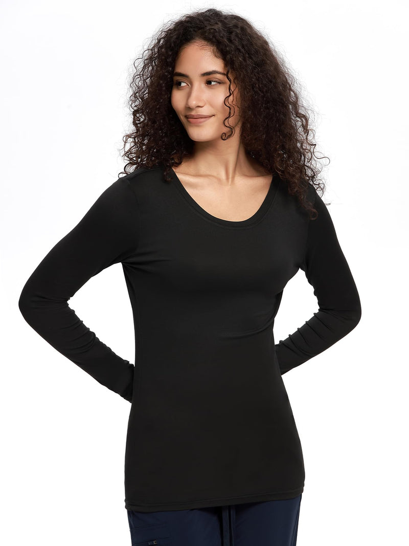 COZYFIT Underscrub Long Sleeve Women - Crew Neck Scrubs Undershirts for Nurse with Soft Fabric Black Medium - NewNest Australia