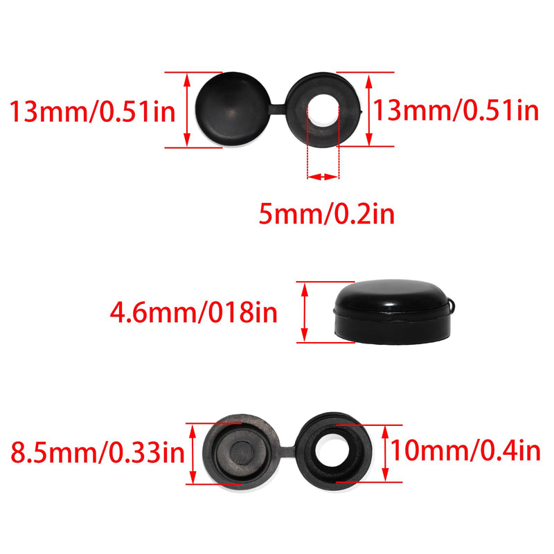 100 Pieces Black Screw Covers Caps,Plastic Hinged Screw Cover Caps,Fold Screw Snap Covers Washer Flip Tops for Decorative and Protective Use(Small) 5mm