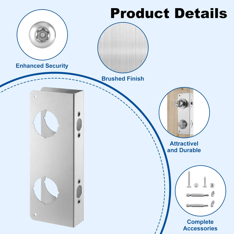 2025 Upgraded U 10539 Stainless Steel Lock and Door Reinforcement Plate for 1-3/4 inch Thickness, 2-3/8 inch Backset, and 2-1/8 inch Bore (Single Pack)
