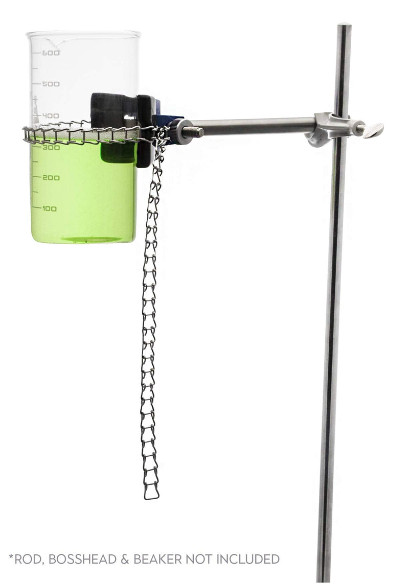 EISCO Clamp, 8 Inch with Chain, 19 Inch - With Stainless Steel Rod - Ideal For Beakers, Bottles and Flasks