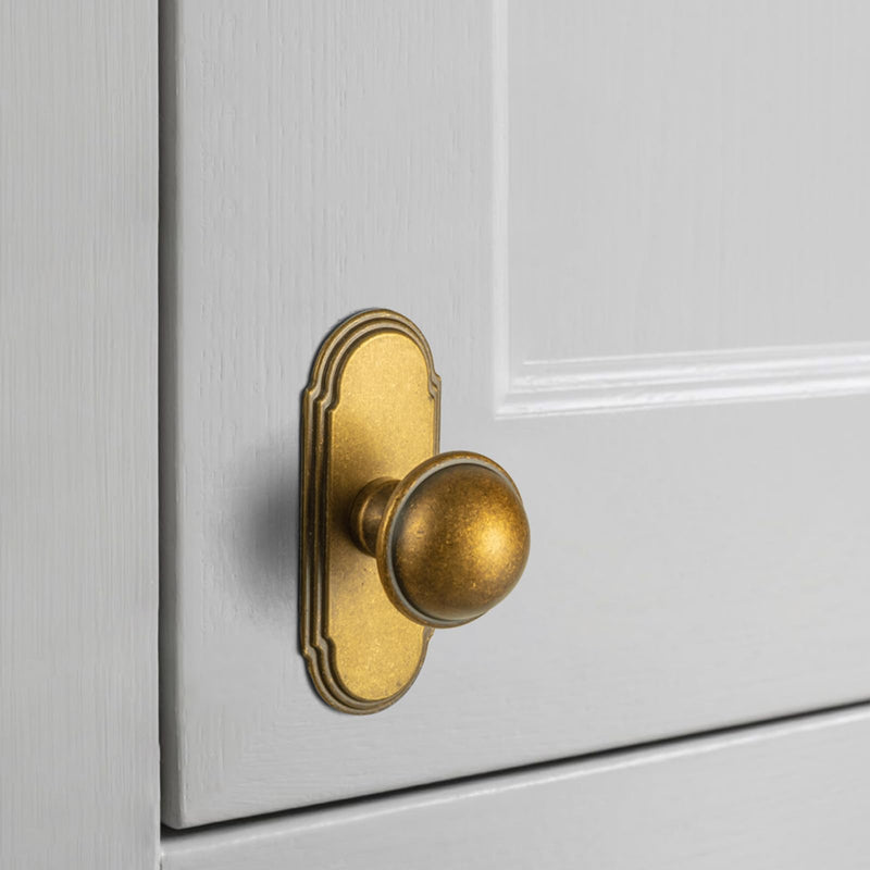 6 Pack Antique Brass Cabinet Knobs with Backplate, Sturdy Zinc Alloy Round Retro Style Dresser Handle Hardware for Bedroom, Kitchen 2504GT-G014 Orbit Rim
