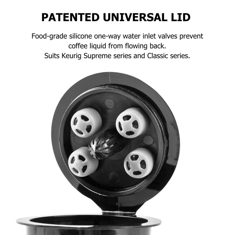 Reusable K Cups for Keurig, 2-Pack Universal K CUP Refillable Coffee Pods with 5 Holes, Designed for Keurig K Supreme, K Slim, K-Duo Gen2, K-Brew Chill with MultiStream Technology Black - 2 Pack