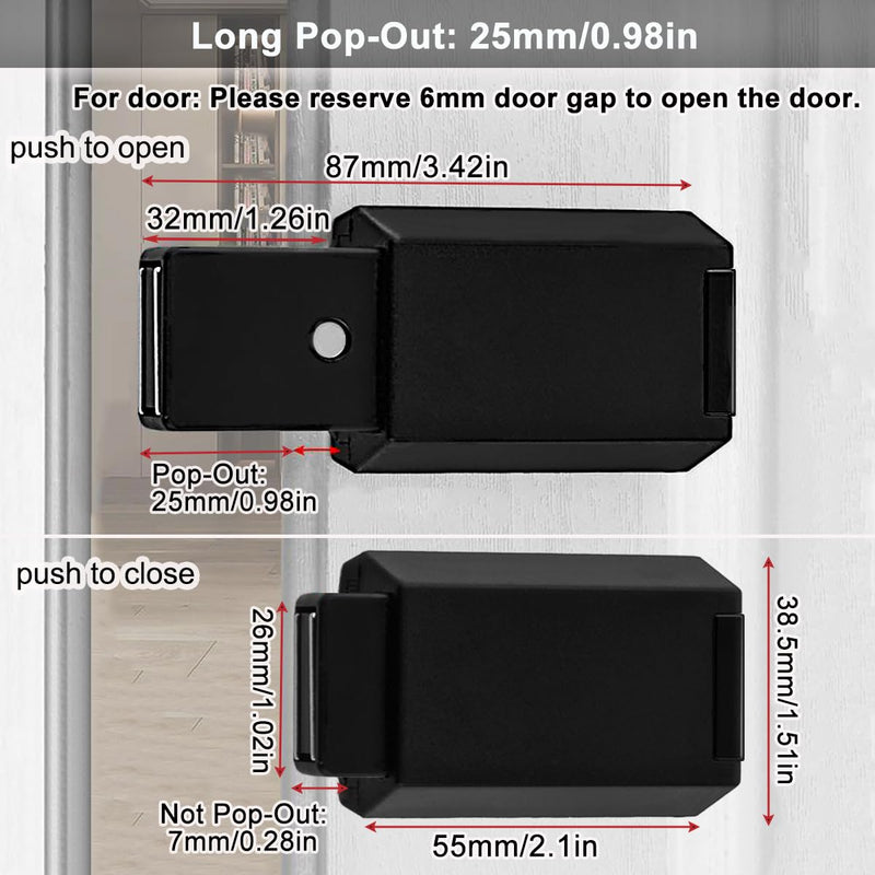Magnetic Push to Open Cabinet Hardware CBRIVE 2 Pack Heavy Duty Push Latch & Lock for Hidden Door Touch Latches and Catch Magnet Push Release Drawer Pull Tip on RV Closet Close Strong Pop Out, Black