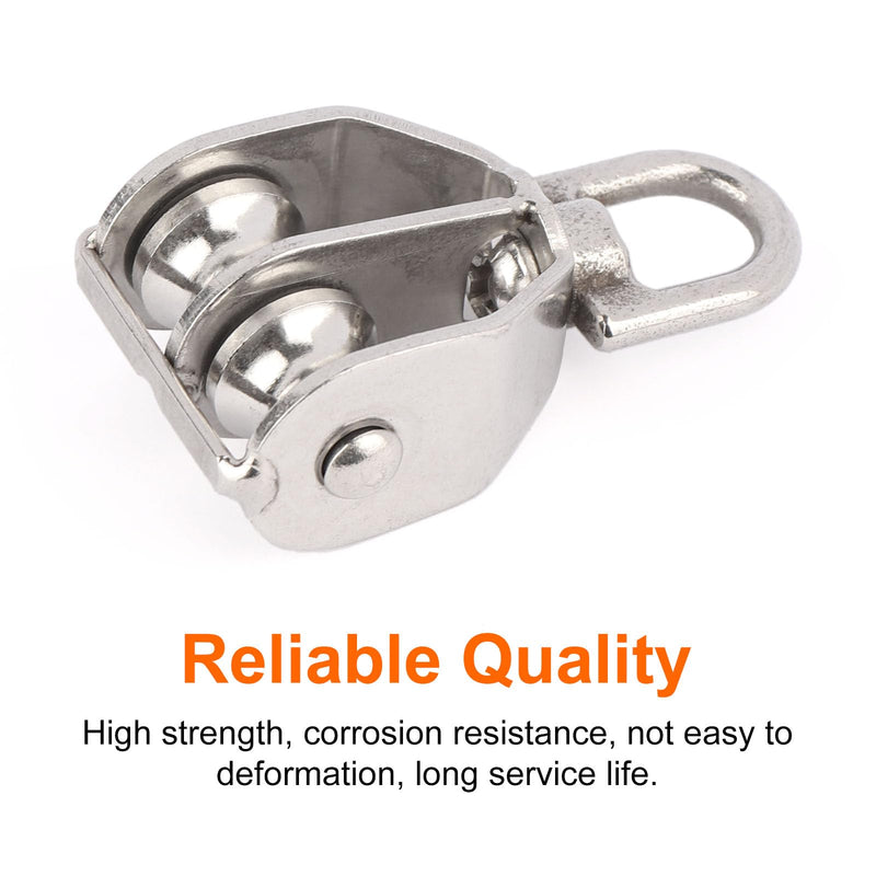 2PCS M15 Double Sheave Pulley Block 304 Stainless Steel Lifting Crane Swivel Hook M15-2PCS
