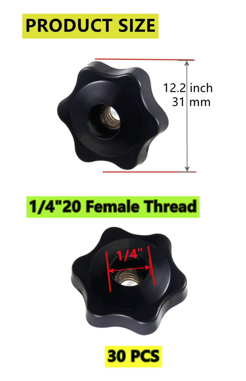 30 Pcs 1/4"-20 T Track Hex Star Thread Knob Nuts,T-Track Accessory for Woodworking Fixtures Fixing to T-Tracks Classic Nuts 30 pcs