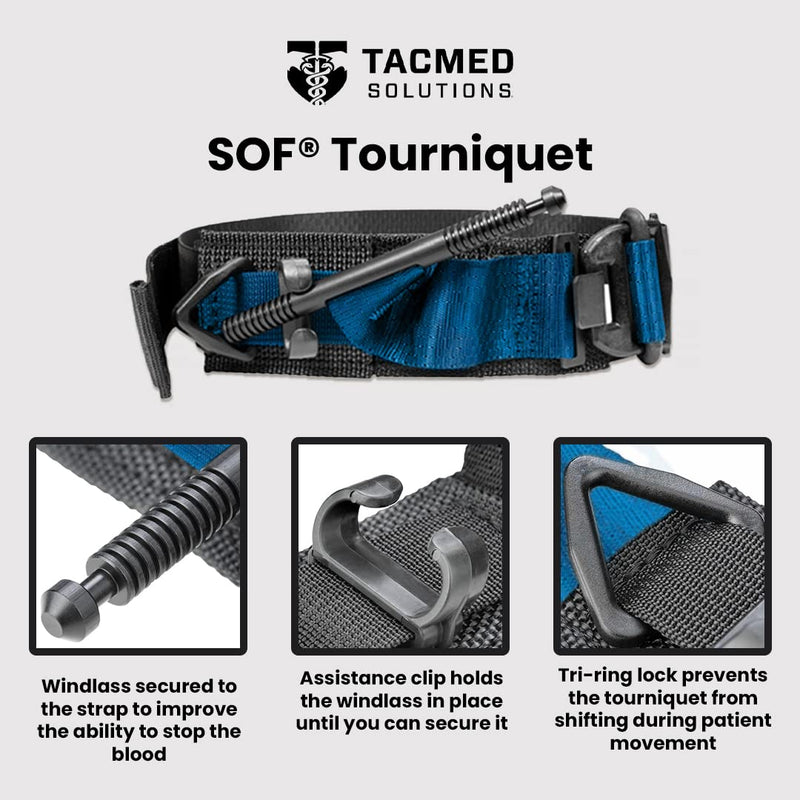 TacMed Solutions SOF Tourniquet (Generation 5) - Blue, Military-Grade Combat Application Tourniquet for Severe Bleeding Control, Essential First Aid for Tactical, Emergency, and Civilian Use
