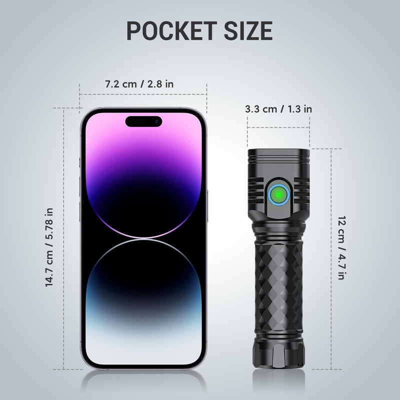 2 Pack Rechargeable Flashlights High Lumens, 2000mAh Battery Powered Super Bright LED Flashlight, USB C Handheld Metal Pocket Flashlight Small EDC Tactical Flash Light for Home Camping Fishing Hiking 2