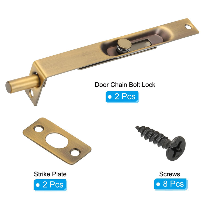 PATIKIL Flush Bolt 6" x 0.71", 2 Pcs Stainless Steel French Door Lock Concealed Slide Double Door Latch for Wood Composite Double Door, Yellow Bronze 6" x 0.71"
