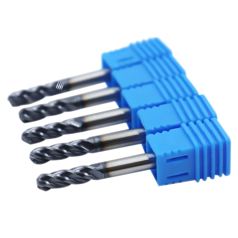 5pcs 3/16in Ball Nose Solid Carbide End Mills,4 Flute, 30 Degree Helix Bits Tool for Medium Hardness Steel, Brass, Iron 5
