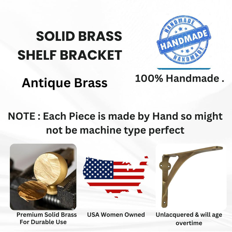 Brass Antique L Shape Shelf Bracket 7 3/8" x 9 7/8" – Heavy Duty Wall Mount Support for Floating Shelves, Durable & Stylish Metal Shelf Bracket for Home & Office (Pack of 1) 7 3/8 x 9 7/8 inch Brass Antique (1 PCS)