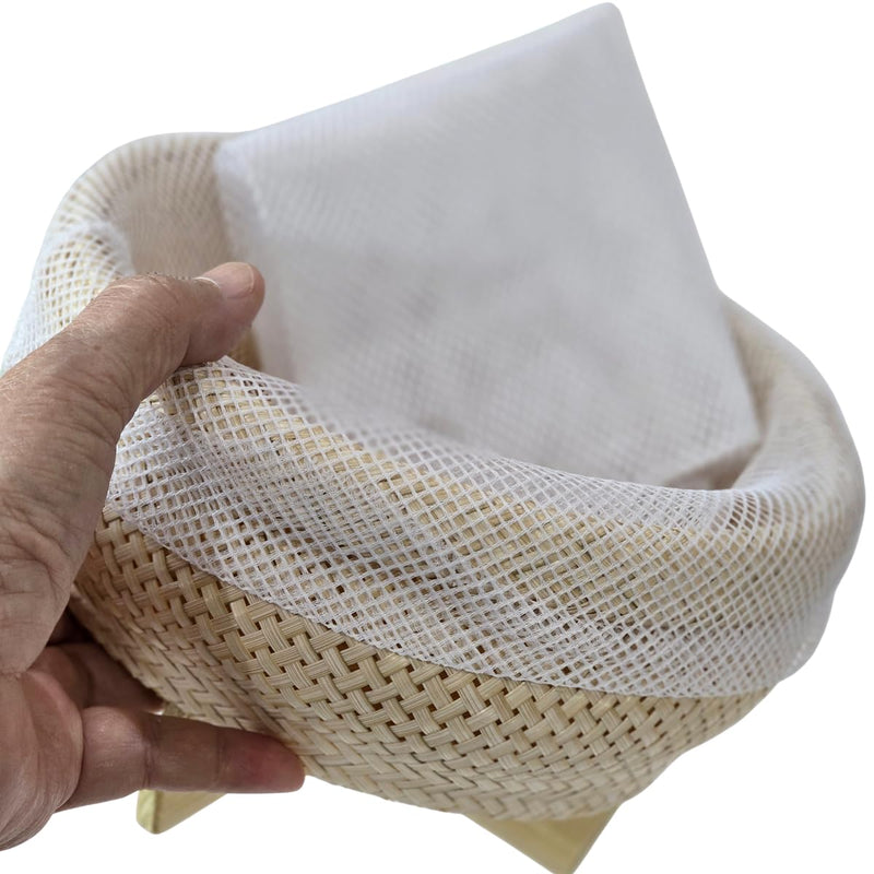 Thai Bamboo Sticky Rice Steaming Basket with Cloth – 7” Wide Traditional Isan Style Cooking Tool – Handmade Natural Bamboo Rice Steamer.