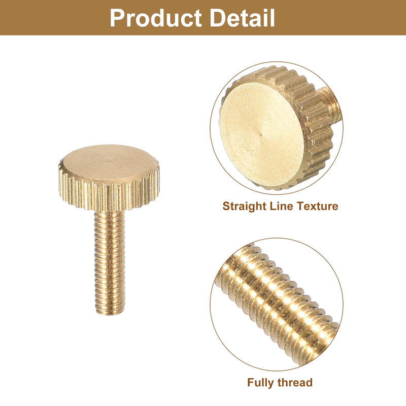 uxcell M3x12mm Knurled Thumb Screws, 6pcs Flat Knurled Head Fully Threaded Brass Thumb Screws Bolts Grip Knobs Fasteners 6