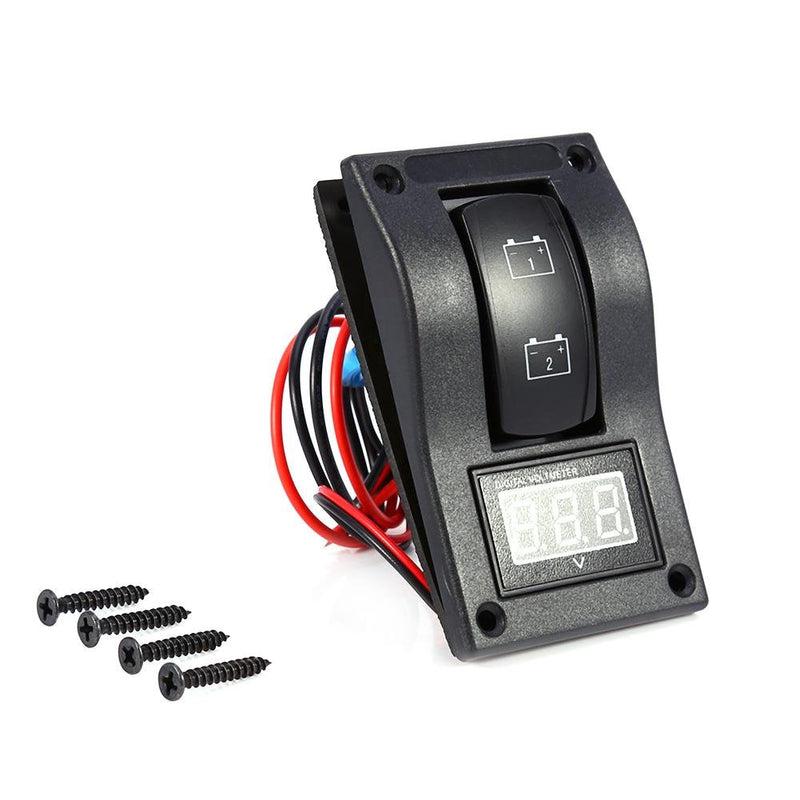 Acouto 4P ON-Off-ON Dual Battery Test Panel, 12V DC Marine Boat Voltmeter LED Dual Battery Test Panel Rocker Switch ON-Off-ON