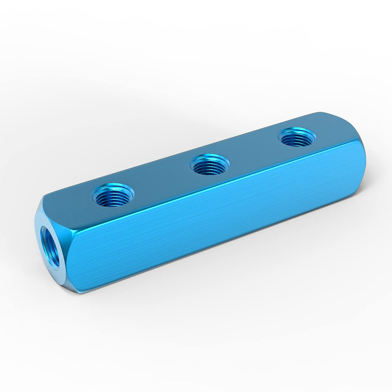 GASHER 4PCS Aluminum 3 Way 6 Port Pneumatic Manifold Air Distribution Block Splitter 1/4" Output Port 1/4" Supply Port 3 Way-6 Port 4