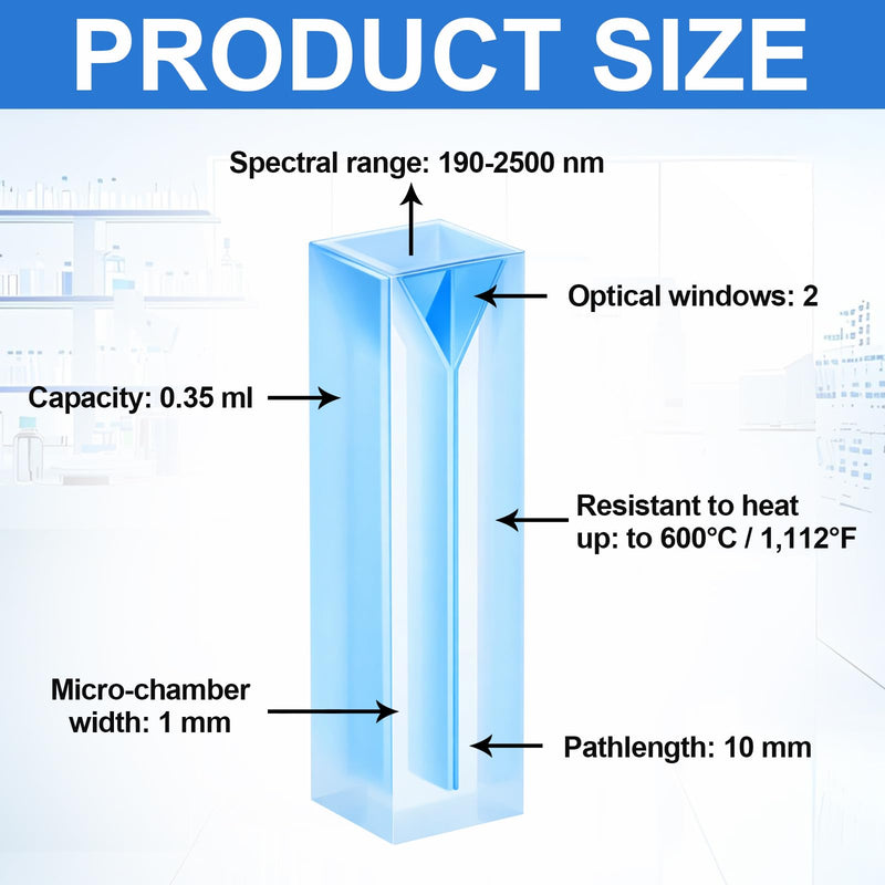 Xuhal 2 Pcs UV Quartz Cuvettes for Spectrometer Standard Quartz Cells - 0.35 ml Double-Sided Polishing Cuvettes with Sealing Cover and 2 Optical Windows, Spectral Range 190-2500 nm, Pathlength 10 mm