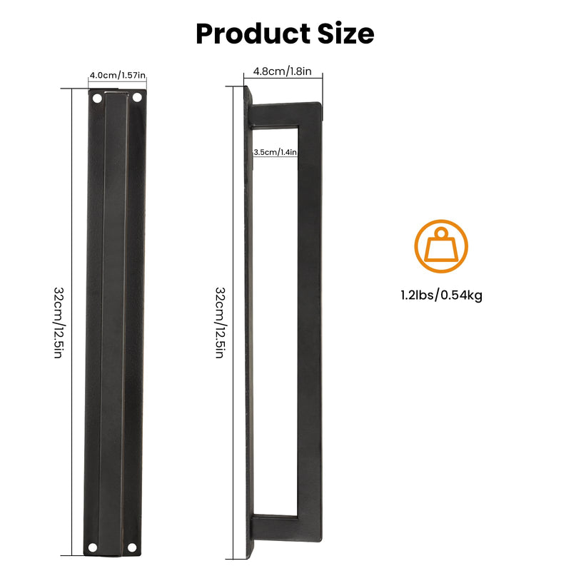 Homode Barn Door Handle, 12" Rustic Pull Handle Heavy Duty, Matte Black Square Door Pull with Flush Long Base, for Sliding Barn Door, Gate, Shed, Garage Rectangular Pull Handle