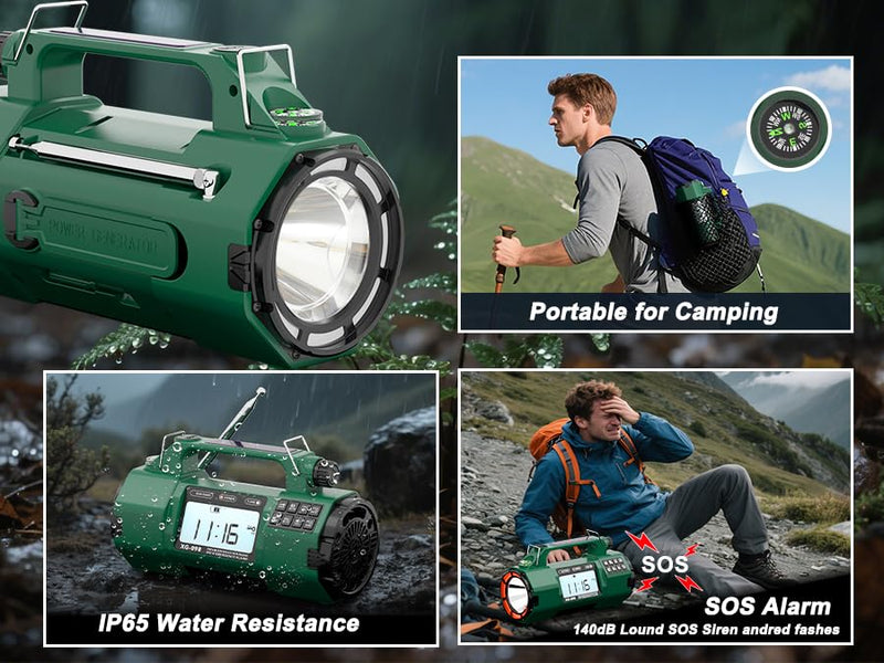 Emergency NOAA Weather Alert Radio, 5000mAh AM/FM Portable Radio with Solar, Hand Crank & AC Power, Replaceable Battery, Flashlight, SOS Alarm, Clock & Headphone Jack for Home & Outdoor Emergencies green Classic