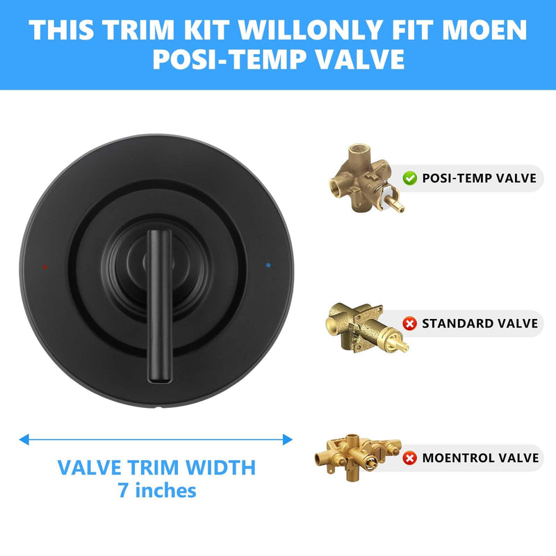 T2901BL Shower Handle Compatible with Moen Gibson Posi-Temp Valve Trim Kit, Matte Black Shower Compatible with Moen Gibson Posi-Temp Shower/Tub 2510/2520/2570/2590 Pressure balanced Valves