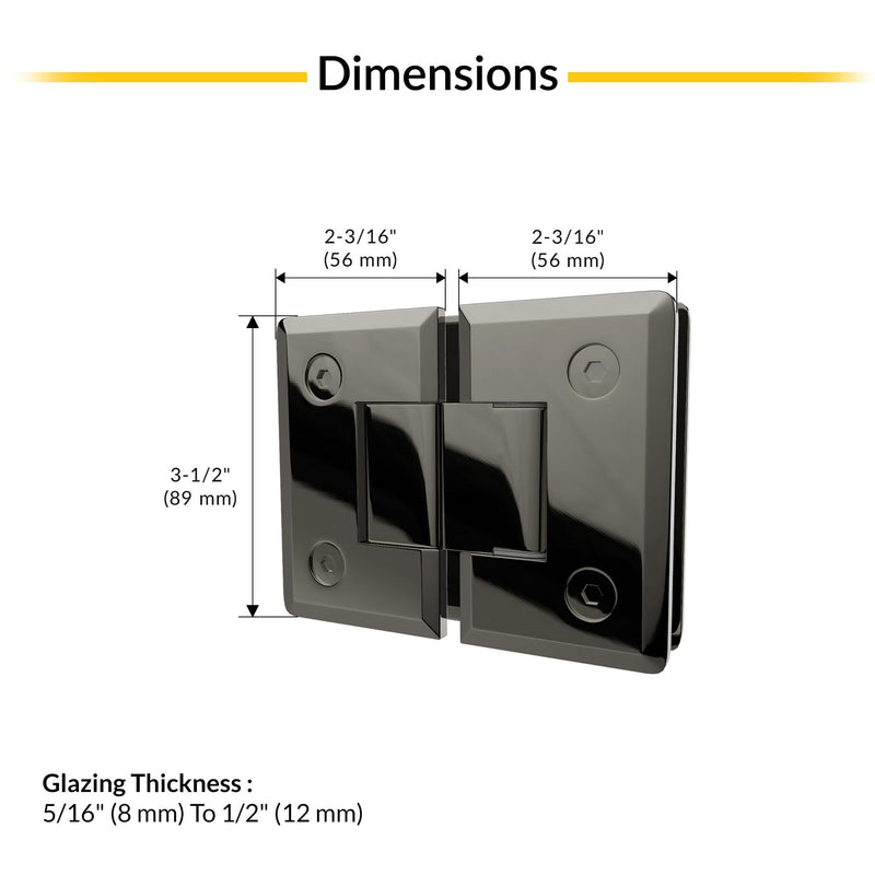 Brixwell 180 Degree Glass to Glass Standard Hinge, Polished Nickel Finish
