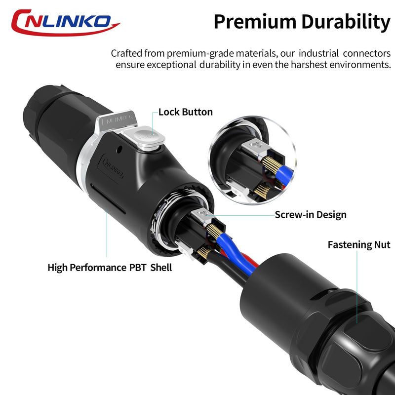 CNLINKO LP-28 2-Pin Screw Lock Waterproof Connector, IP68 Aviation Circular Quick Plug, M28 Male & Female Plug Pair (LP28 2-Pin Screwing) 2 Pin Screwing LP28