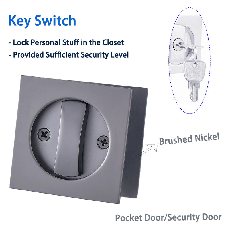 Dontay Keyed Pocket Door Lock with Pull Handle,Flush Mount Recessed Knob,2-3/8 inch Backset,Square Bed Bath Hardware Fit Sliding Barn Interior Door Thickness 1-3/8 to 2-3/16 inch(Matte Black,1) Matte Black