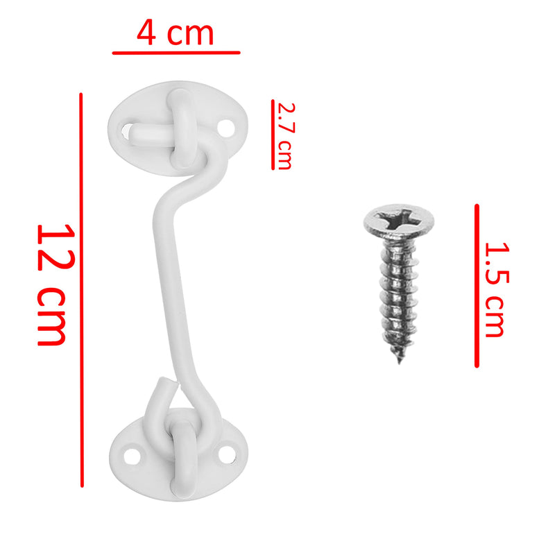 Eco-Fused 4-inch Heavy Duty Hook and Eye Latch - 1x Barn Door Lock (White), 4X Mounting Screws - Powder Coated Stainless Steel Hooks for Door, Windows, Sheds, Fences, Gates, Closets, Cabinets 1 set: 4 inch - White