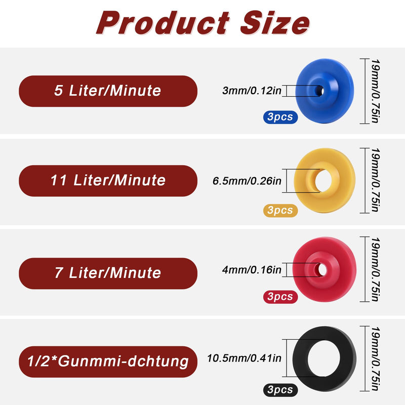 12 Pieces Silicone Shower Head Flow Restrictor Shower Flow Restrictor 4 Specifications Water Flow Restrictor for Various Standard Shower Head Handheld Showers
