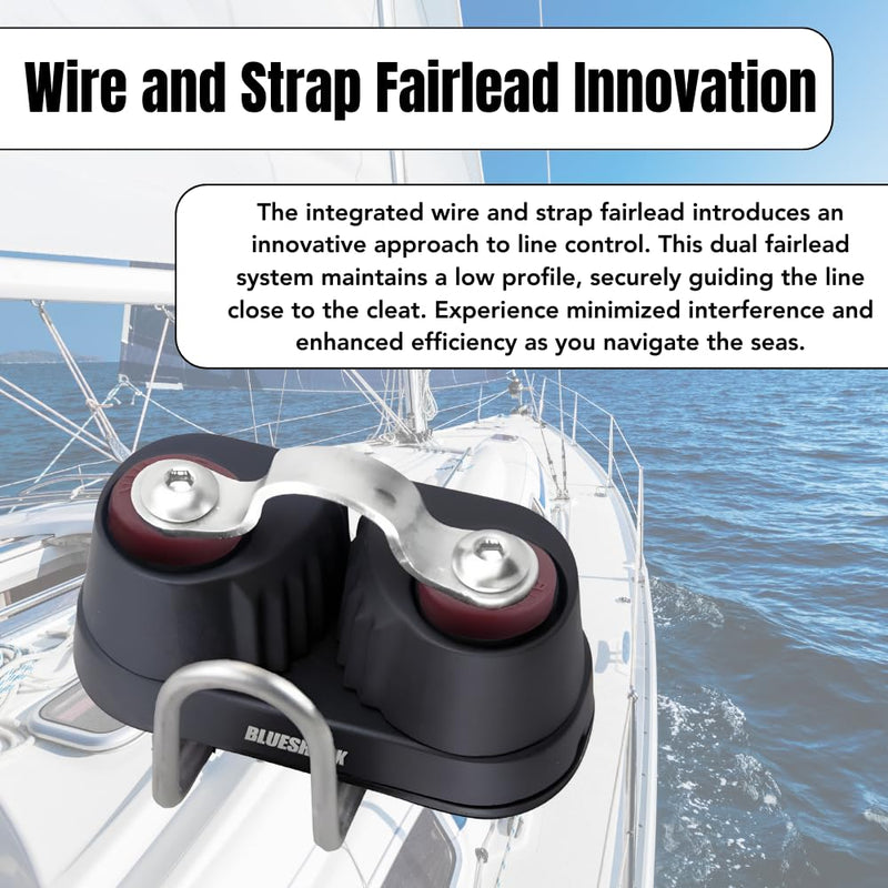 BLUESHARK Nylon Sailing Cam Cleat with Wire and Strap Fairlead 132 | for Line Sizes 1/8" in - 3/8" in (3-10 mm) | 200 lb Safe Working Load 500 lb Breaking Load | Premium Quality 2 Pack