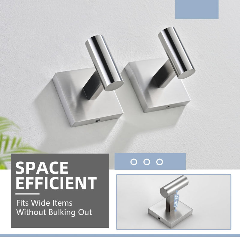 Toilet Paper Holder Wall Mount with 2 Towel Hooks, Brushed Nickel Bathroom Hardware Set, SUS304 Stainless Steel Toilet Paper Roll Holder and Robe Hook Set for Bathroom, RV, Kitchen