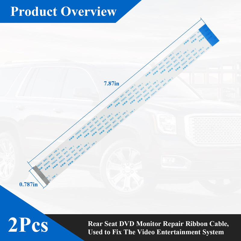 Repair Ribbon Cable fits 13-18 Dodge Caravan Chrysler Town Country Minivan | Fixes Black Display, Split Screen & No-signal Issues on 2nd/3rd Row Rear Seat DVD Monitors, Easy plug-in, Durable Flex Cable 2 Pcs