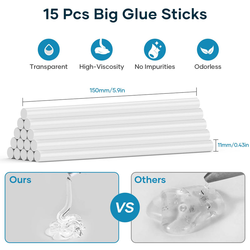 Fireproof Hot Glue Gun, 60/100W Dual Power Full Size Glue Gun with 15pcs Big Glue Sticks (7/16"), Fast Preheating Hot Glue Gun Kit for Crafting, Arts, DIY and Quick Home Repairs (60/100w)