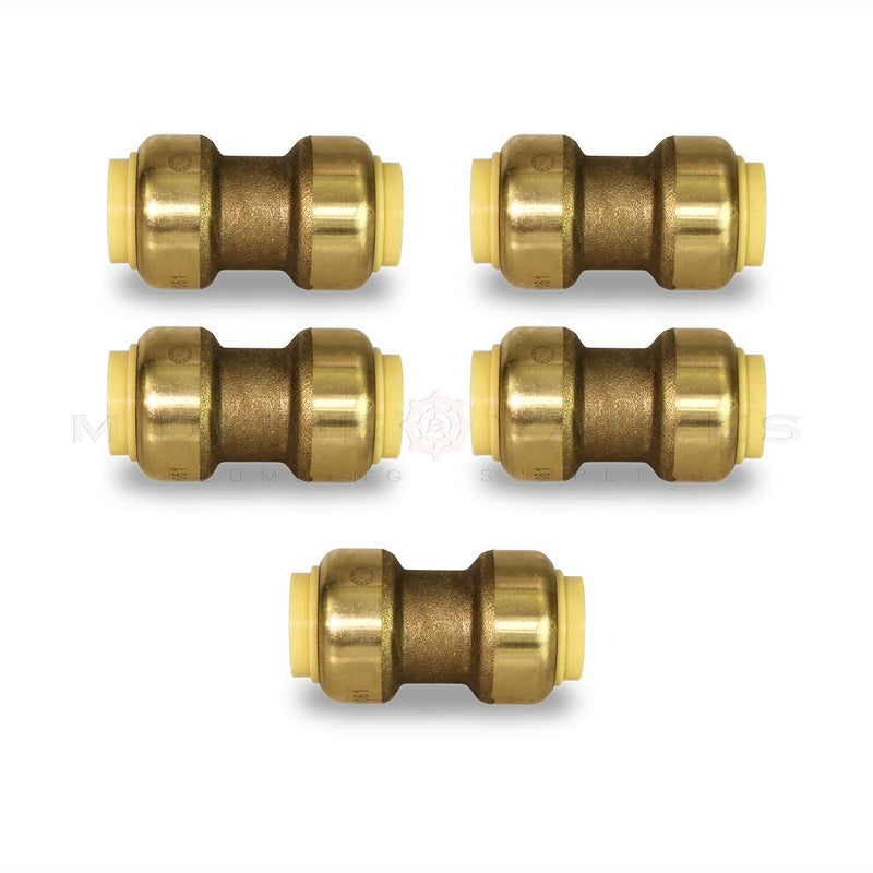 Supply Giant VQTD1-5 Straight Coupling Pipe Fittings Push to Connect Pex Copper, CPVC, 1 Inch, Brass Pack of 5 5 Pack