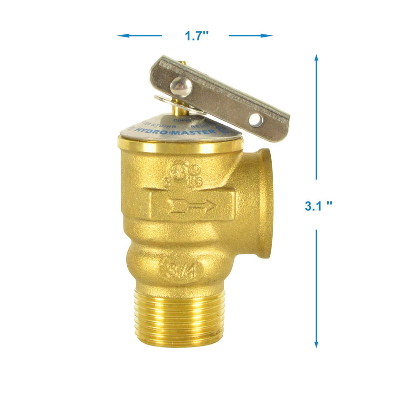 HYDRO MASTER Safety Relief Valve With 3/4 Inch Thread 30 PSI ASME Hot Water (30 PSI)