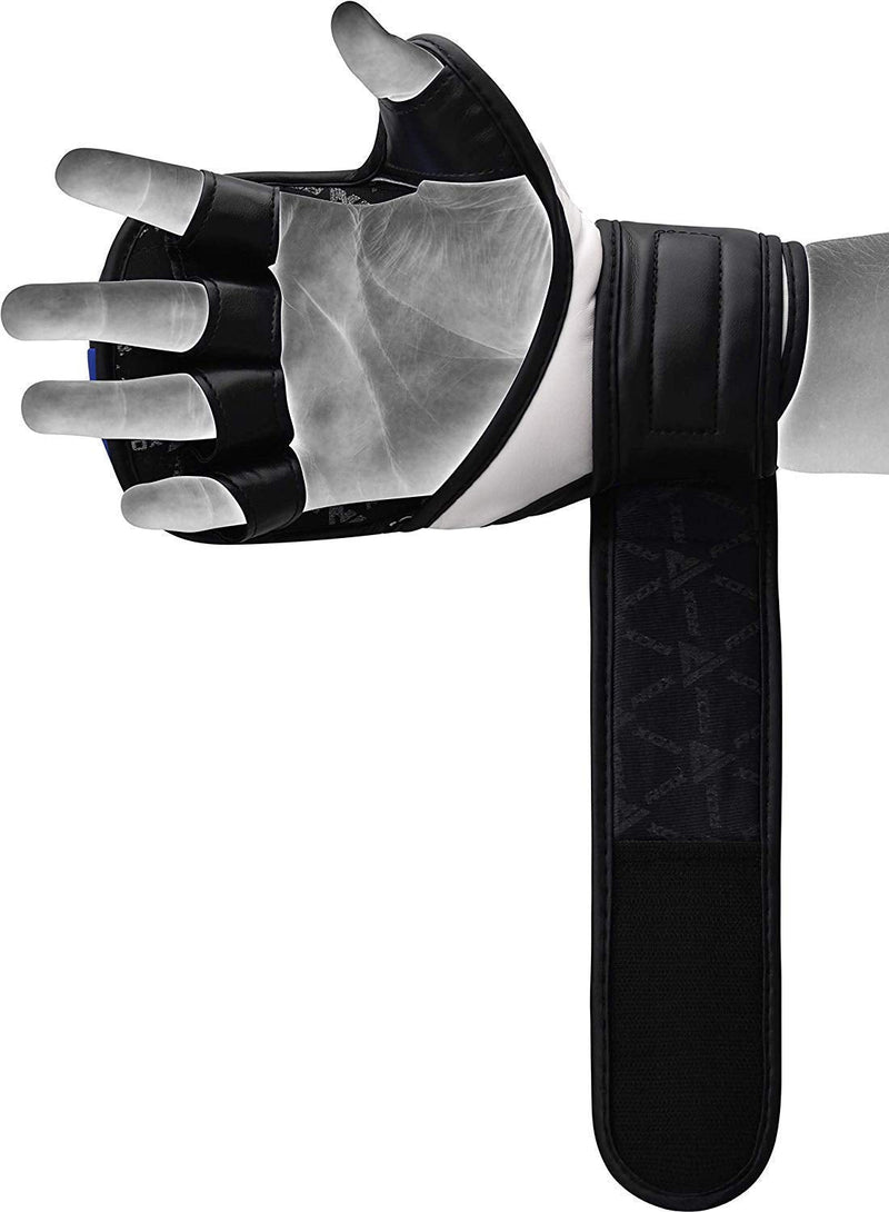 RDX MMA Sparring Gloves Martial Arts, Muay Thai, Kickboxing, Ventilated Open Palm for Grappling, Karate Mitts for Adults Blue Large
