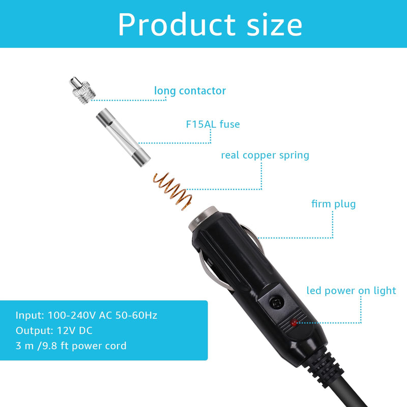 12V DC Power Cord 720105-1, Replacement Fish Finder Charger Cable, Compatible with Humminbird PC, All ICE Helix & Flasher Models Fishing Finder Power Cable