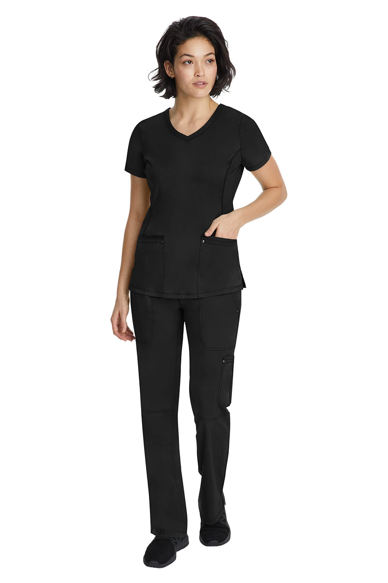 Healing Hands Women's Scrub Top V-Neck with 2 Pockets, 2-Way Stretch, and Yoga Knit Side Panels for Slim Fit 2245 Large Black