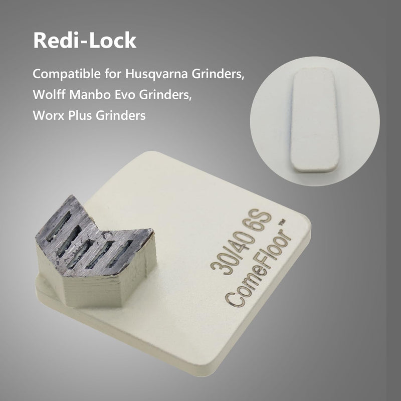 Concrete Floor Grinding Disc, Redi-Lock Metal Diamond Grinding Shoes Compatible with Husqvarna Grinders, Single Arrow Seg, 30/40 Grit 6S Soft Bond, 3PCS