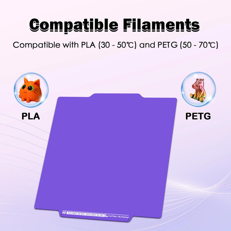Cool Build Plate for FLASHFORGE Creator 5/Creator 5 Pro No Heating No Glue Purple Cold Low Temperature Double Sided Smooth PEI Sheet Flexible Spring Steel Plate Removable Platform