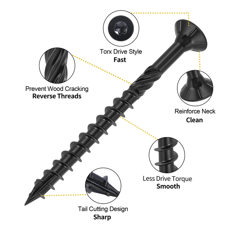 Deck Screws #14 x 6 inch,Heavy Duty Exterior Wood Screws,Torx Drive Head Deck Screw Black Rust Resistant Epoxy Coated,Long Outdoor Decking Screws with Star Bit,for Fence,Timber(20 pcs) #14 x 6"