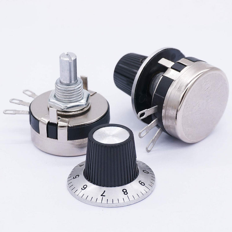 TWTADE / 2pcs Single Turn Rotary Carbon Linear Variable Potentiometer + 2pcs Knob WTH118-2W 100K Ohm