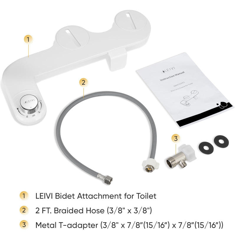 LEIVI Bidet Attachment for Toilet, Ultra-Slim Bidets for Existing Toilets with Dual Nozzle, Hygienic Toilet Bidet, Fresh Cold Water Sprayer, Adjustable Water Pressure Silver