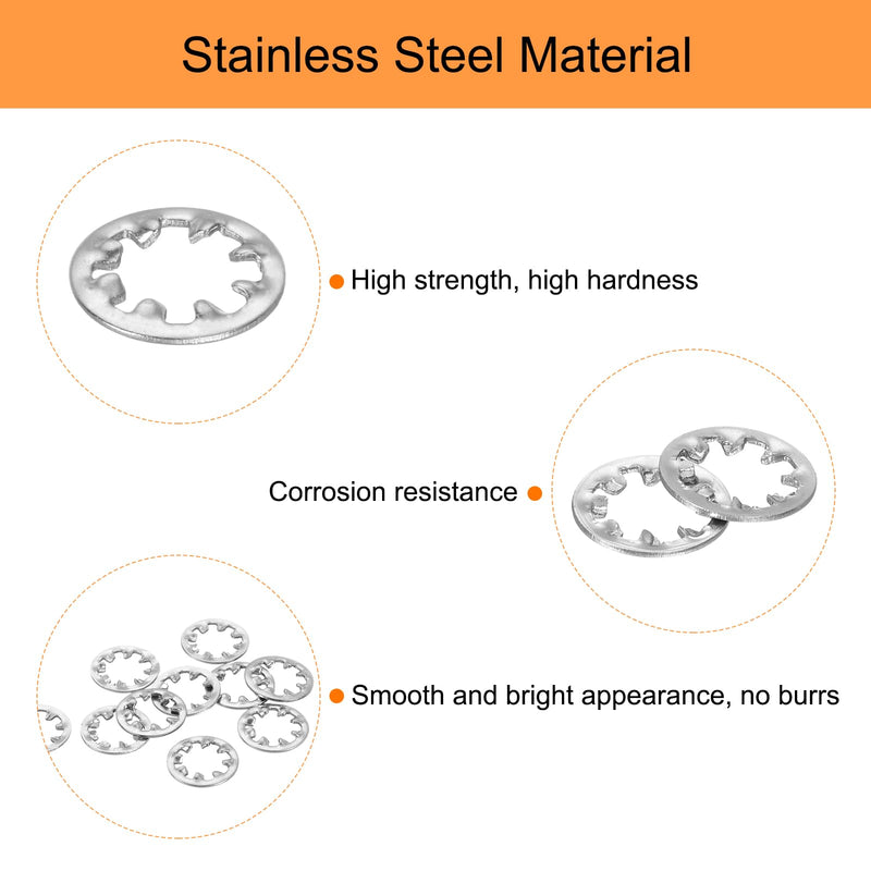 uxcell 50Pcs Internal Tooth Washers, 1/4-Inch Stainless Steel Internal Serrated Washer for Mechanical Equipment Fasteners, Silver Tone 50