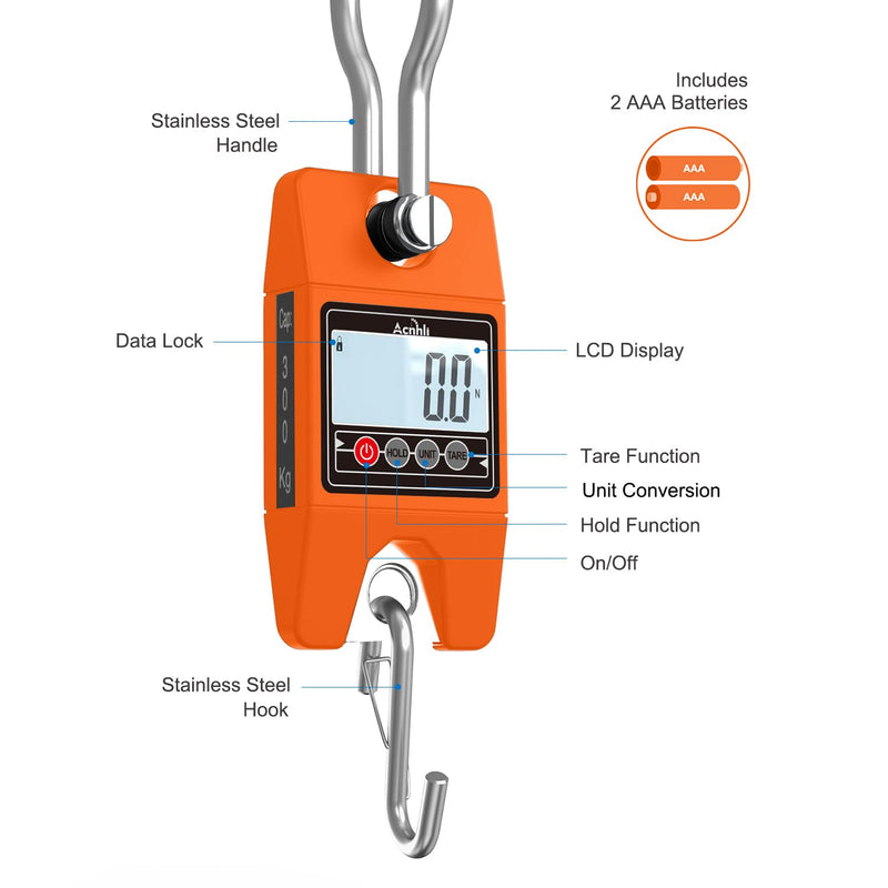Hanging Weight Scale 400KG/880LB, Stainless Steel Digital Heavy Duty Luggage Crane Scale, Suitable for Outdoor Farm Hunting Travel and Fishing (Orange)