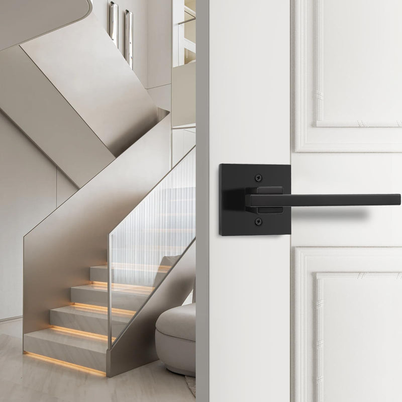 Orger 2 Pack Matte Black Dummy Door Handle Non-Functioning Door Lock, Dummy Door Lever with Square Rosette, Black Interior Door Handle for Left and Right Hand Use