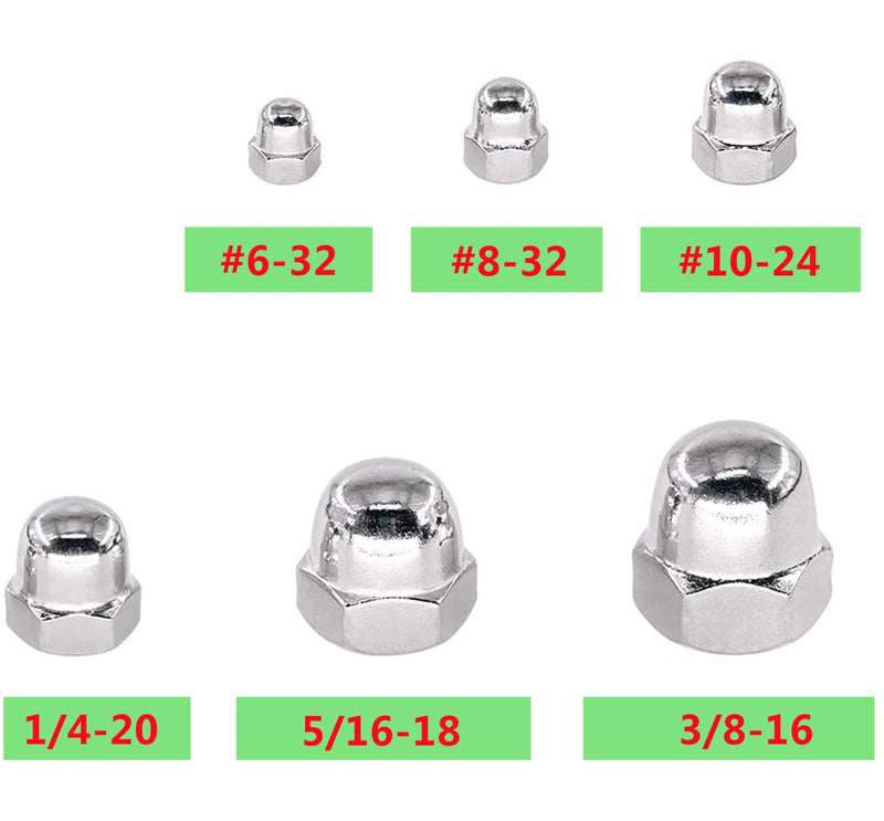 #6-32#8-32#10-24 1/4-20 5/16-18 3/8-16 SAE 304-Stainless Steel Acorn Dome Cap Head Hex Nuts Assortment Kit